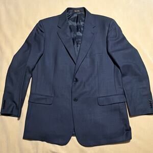 Zino Men's 46L Blue Windowpane Plaid Wool Suit Jacket Regent Fit 2-Button Notch